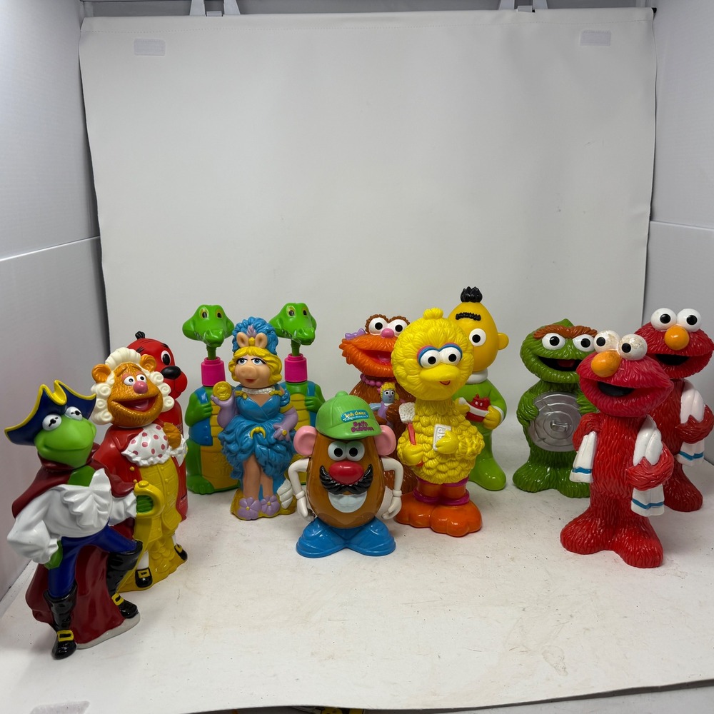 Vintage Sesame Street Muppets Bubble Bath Bottles Lot Elmo Kermit Big Bird 13pc